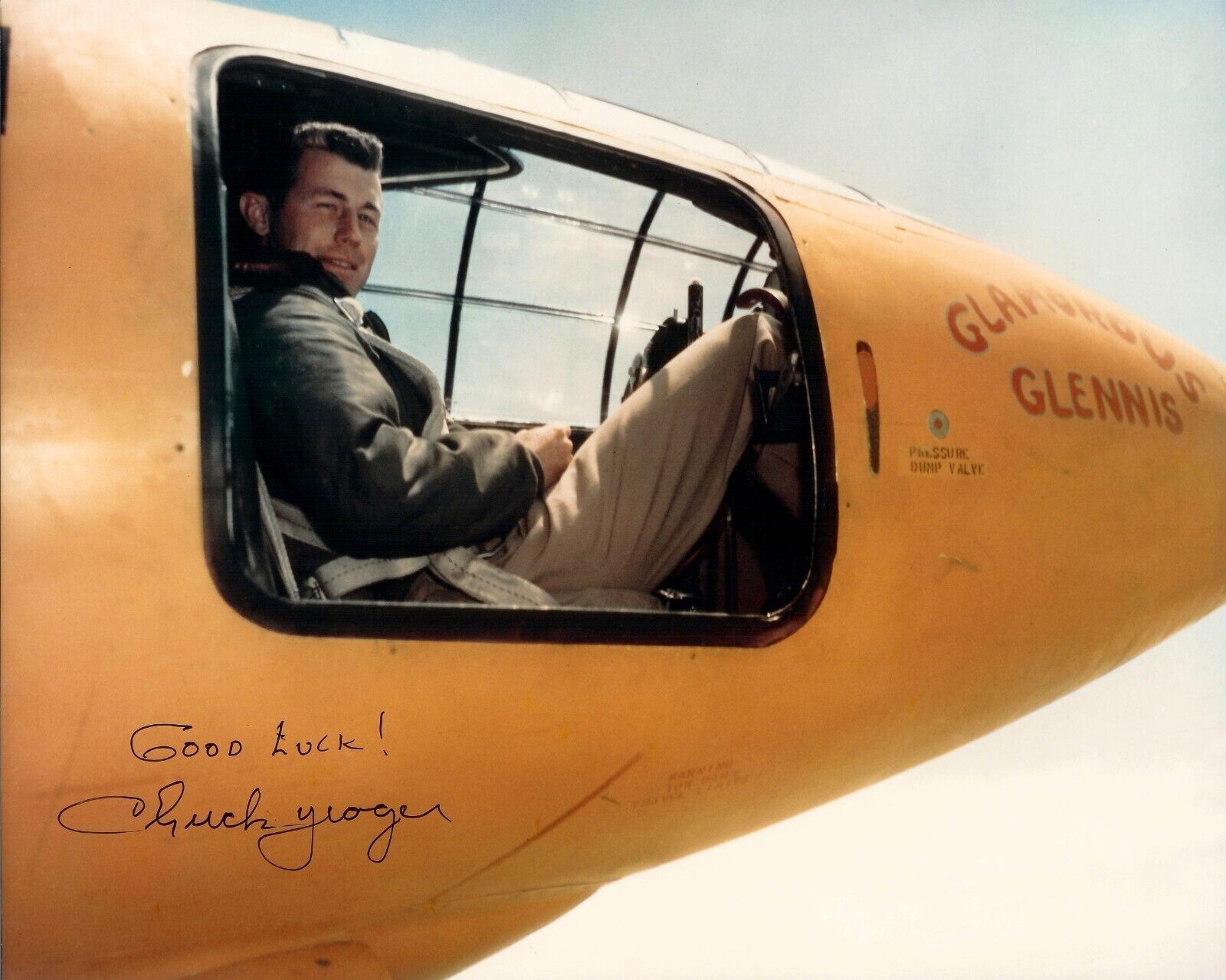 CAPTAIN CHUCK YEAGER IN BELL X-1 COCKPIT GLAMOROUS GLENNIS - 8X10 PHOTO REPRINT