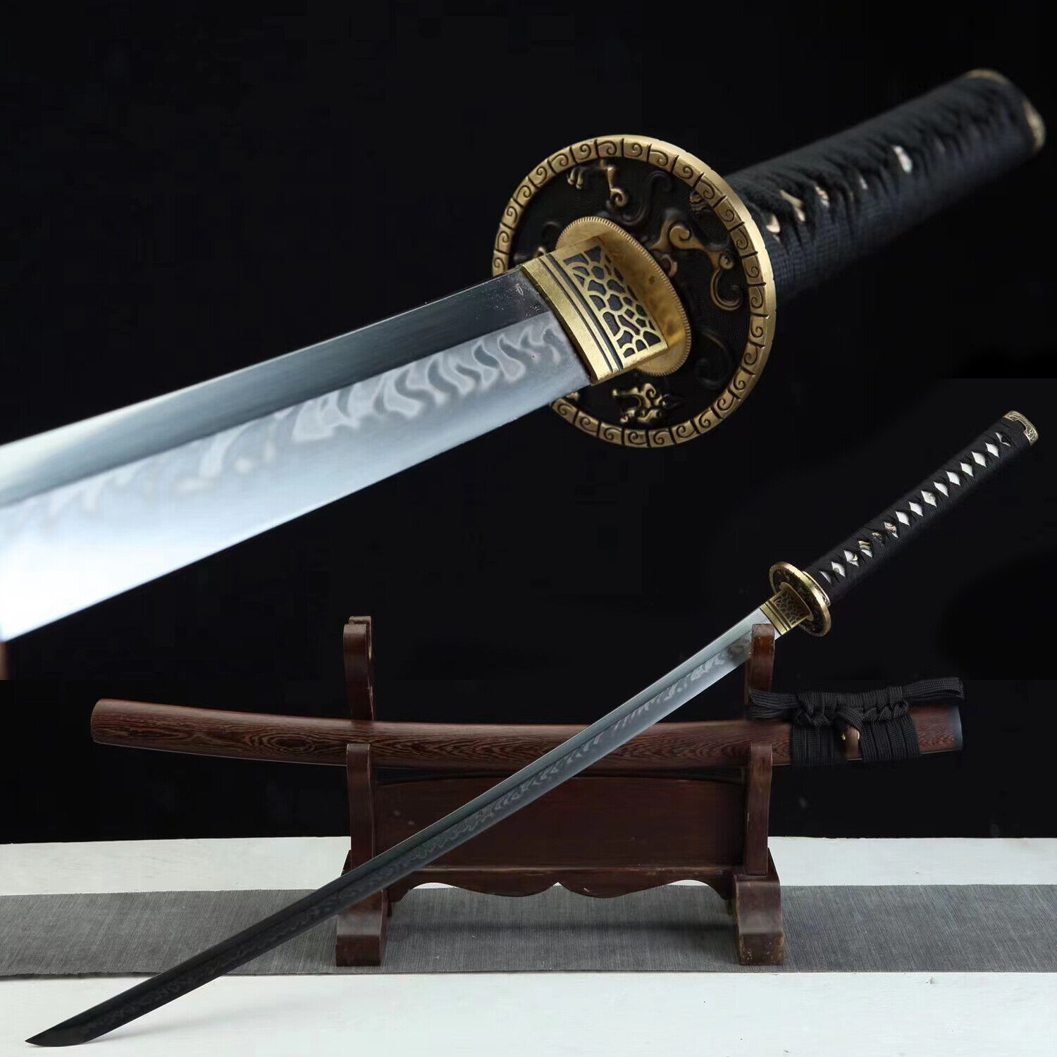 Clay Tempered T10 Katana Natural Rosewood Japanese Samurai Sword Real Hamon