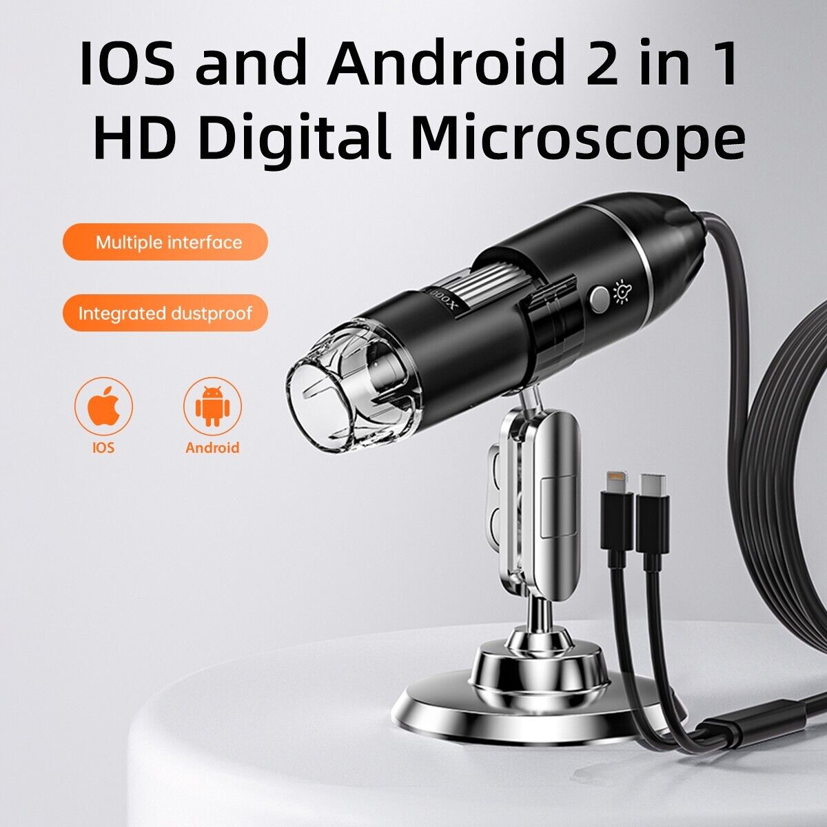 1600X 2 in 1 HD Digital Microscope LED Camera For IOS And ANDROID Phone