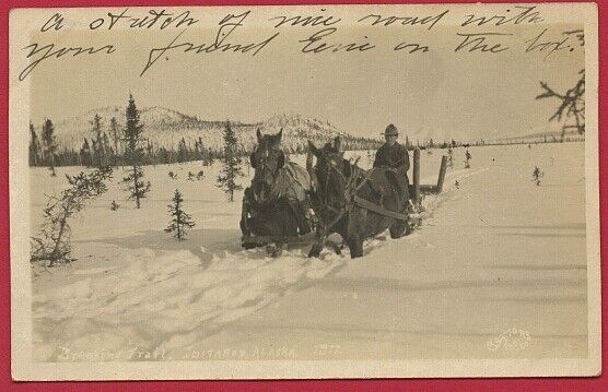 Horses Breaking Trail, IDITAROD CITY, ALASKA  1911 RPPC