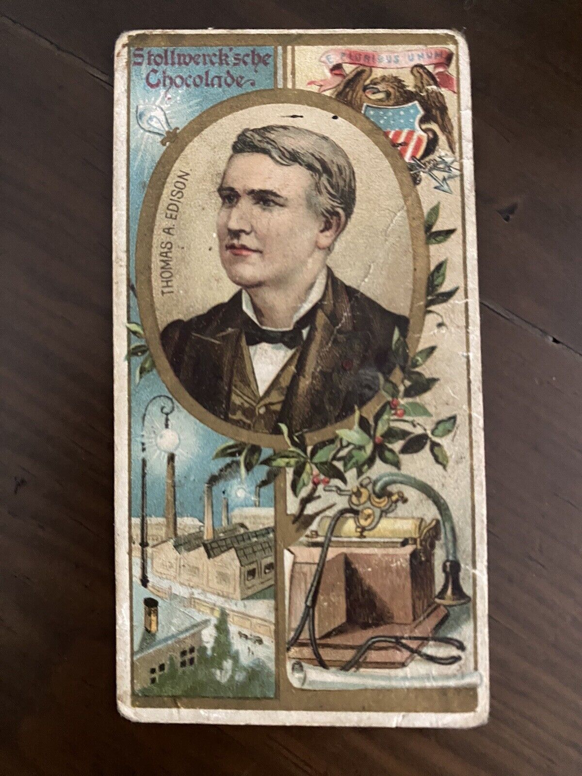 RARE 1897 Stollwerck Thomas Edison Inventors Album 1 Series 5 Card 6 Poor