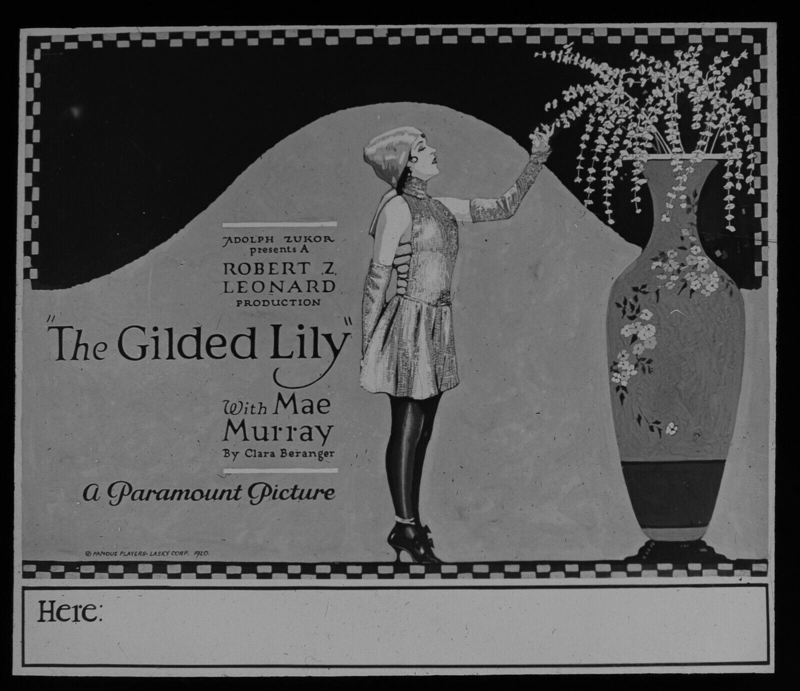 CRACKED Magic Lantern Slide THE GILDED LILY C1921 MOVIE ADVERT US SILENT FILM