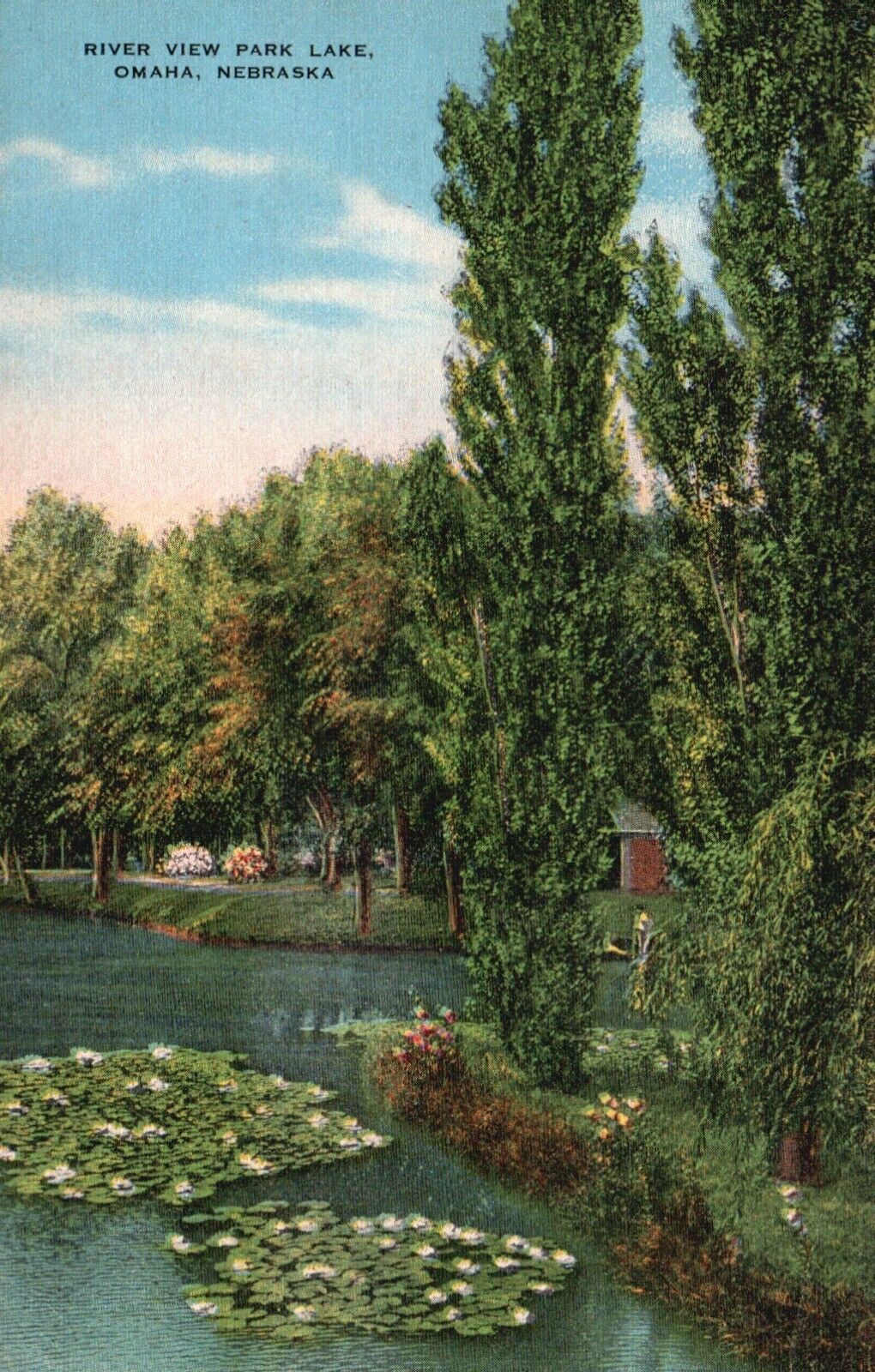 Postcard NE Omaha Nebraska River View Park Lake Linen Antique Vintage PC f890