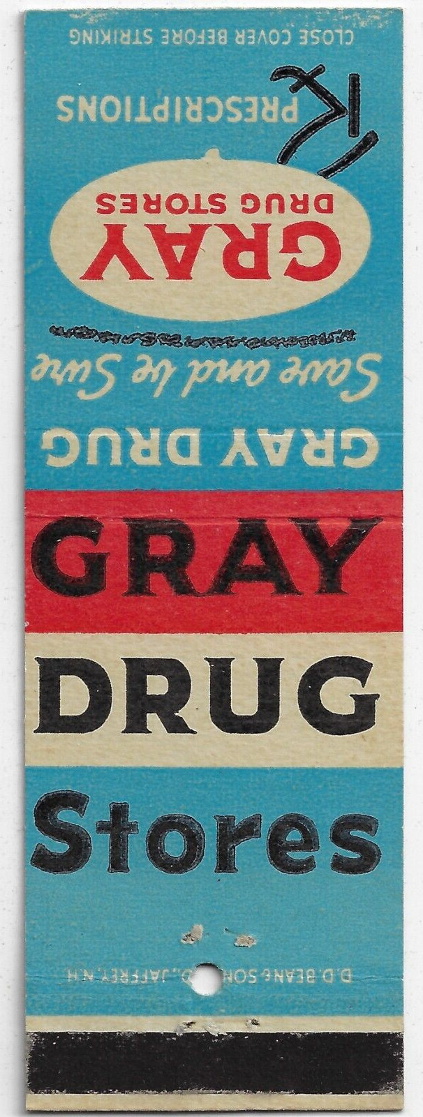 Gray Drug Stores 1960\'s FS Empty Matchbook Cover