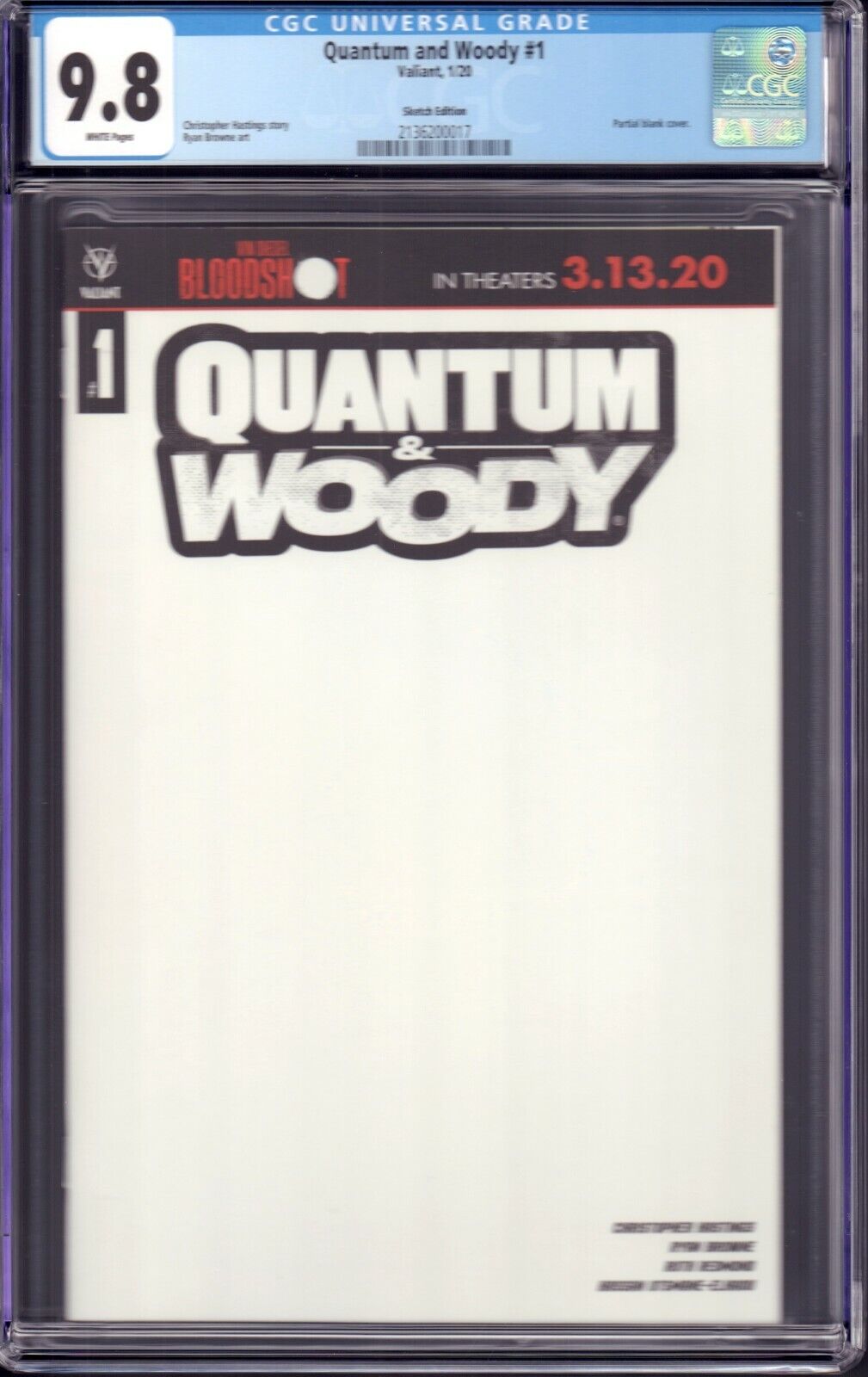 Quantum and Woody #1 (Valiant, 2020) CGC 9.8 Sketch Edition