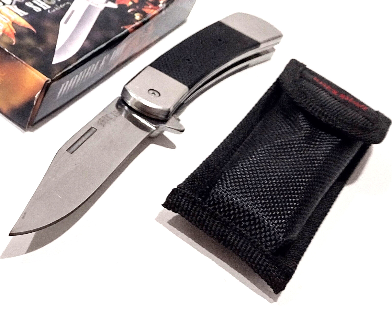 BUCK SHOT Black G-10 Spring Open Assisted Folding Pocket Knife + Sheath