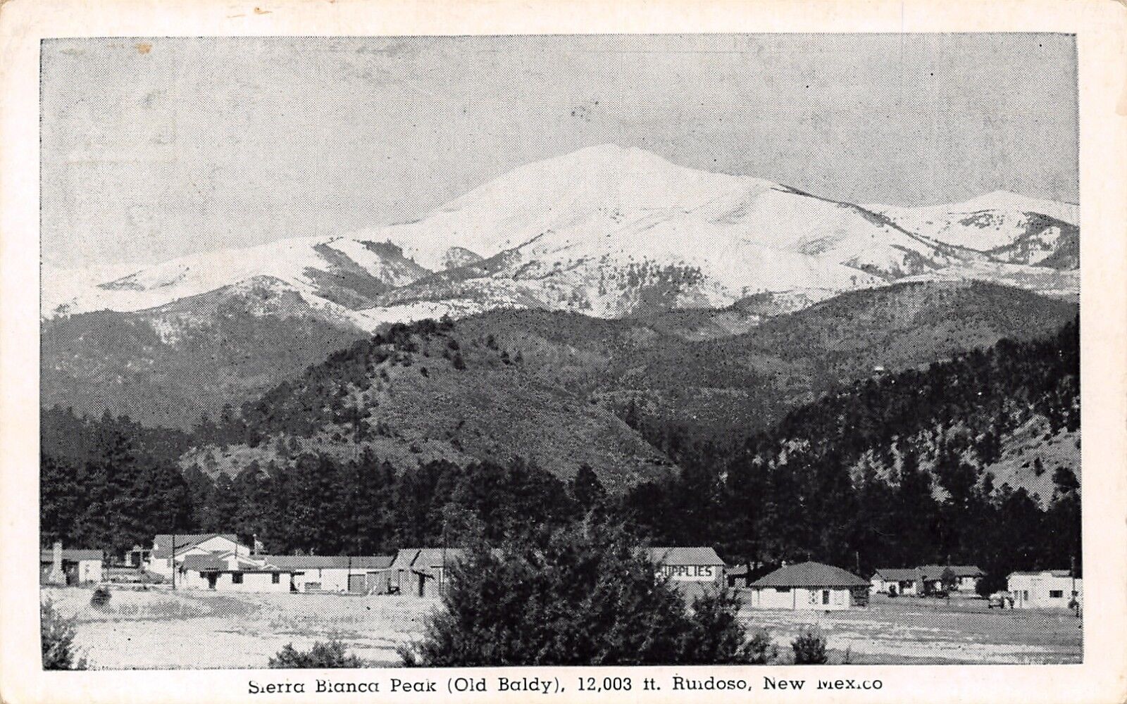 Ruidoso New Mexico~Homes Below Sierra Blanca Peak~Supplies~1940s B&W Postcard