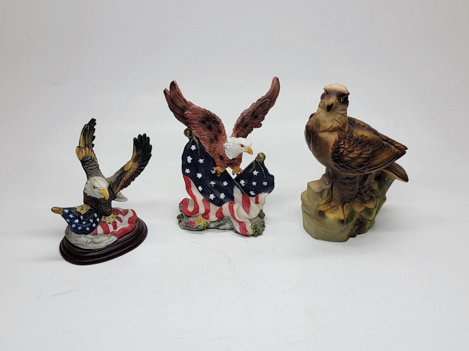 3 Mini Bald Eagle Statues USA Flag