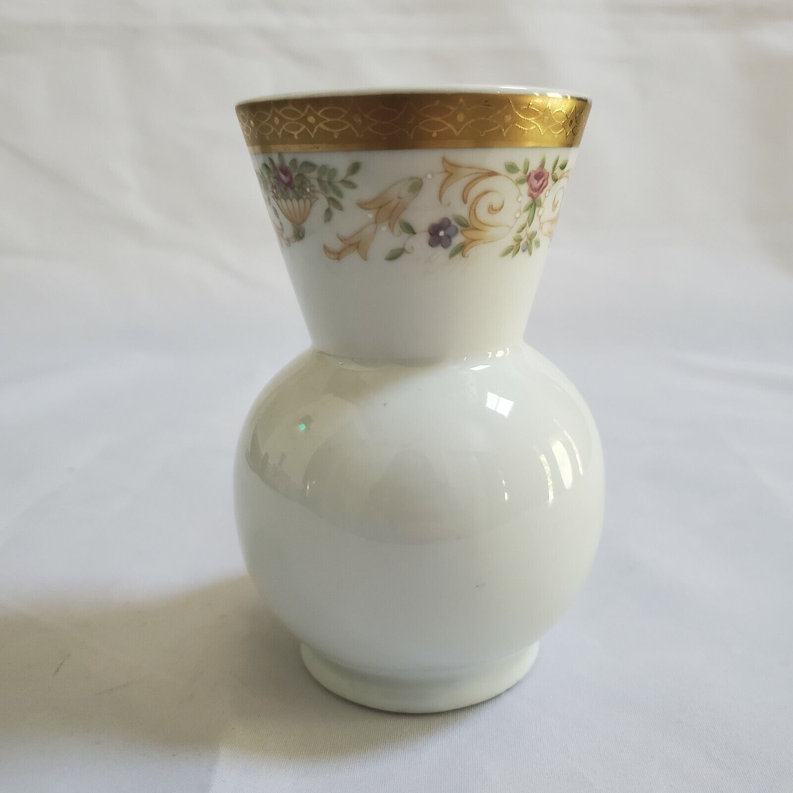 Vintage BLUMENAU LEART Gold White Rose Floral Scroll Bud Vase Made in Brazil