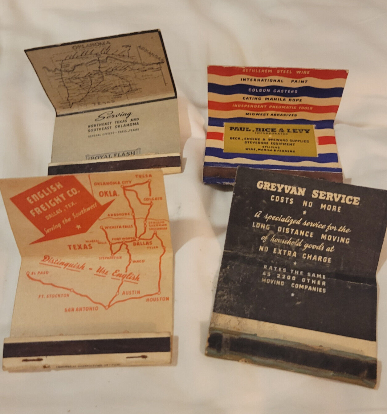 4 Vintage Transportation Matchbook Covers Mostly Texas Cities