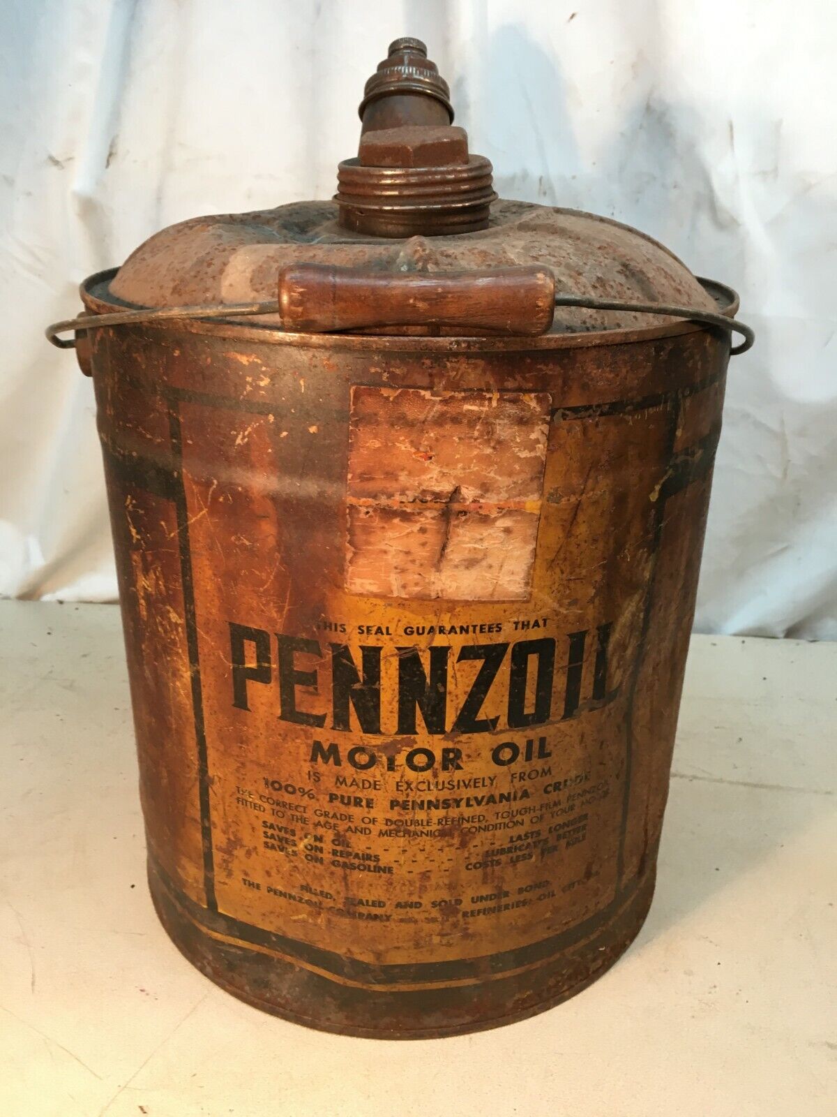 Vintage Pennzoil 5 Gallon Motor Oil Can Garage Man Cave Art
