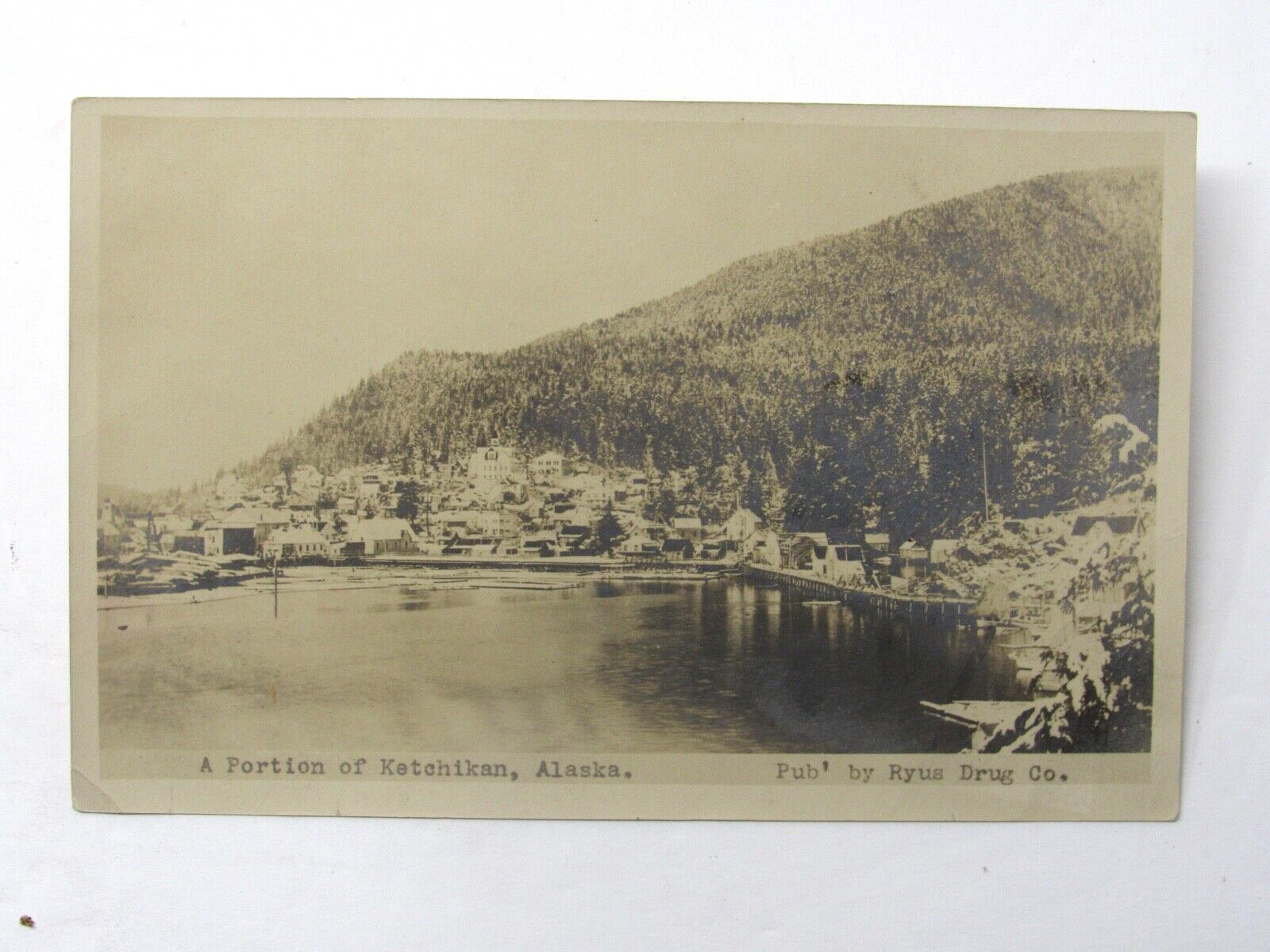 Portion of Ketchikan Alaska Harbor Postcard c1915 RARE Ryus Drug Co.