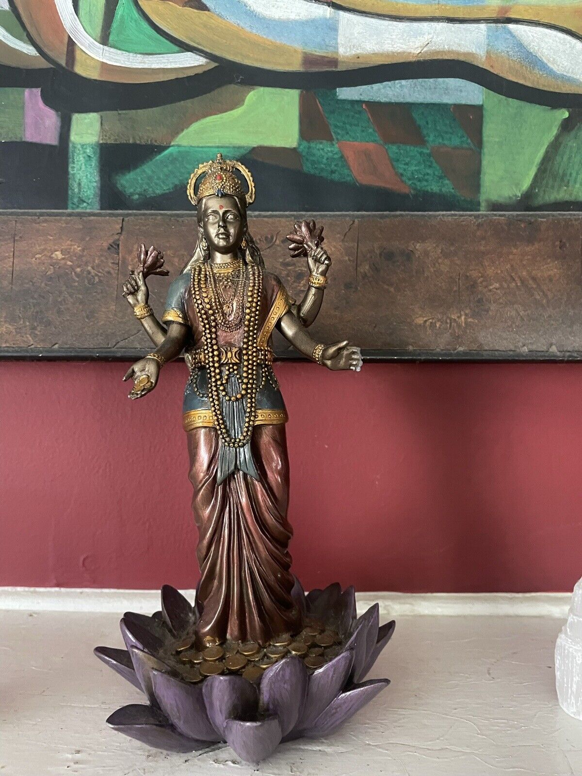 Ebros Hindu Goddess Lakshmi Standing On Lotus Blossom Statue Deity Of Prosperity