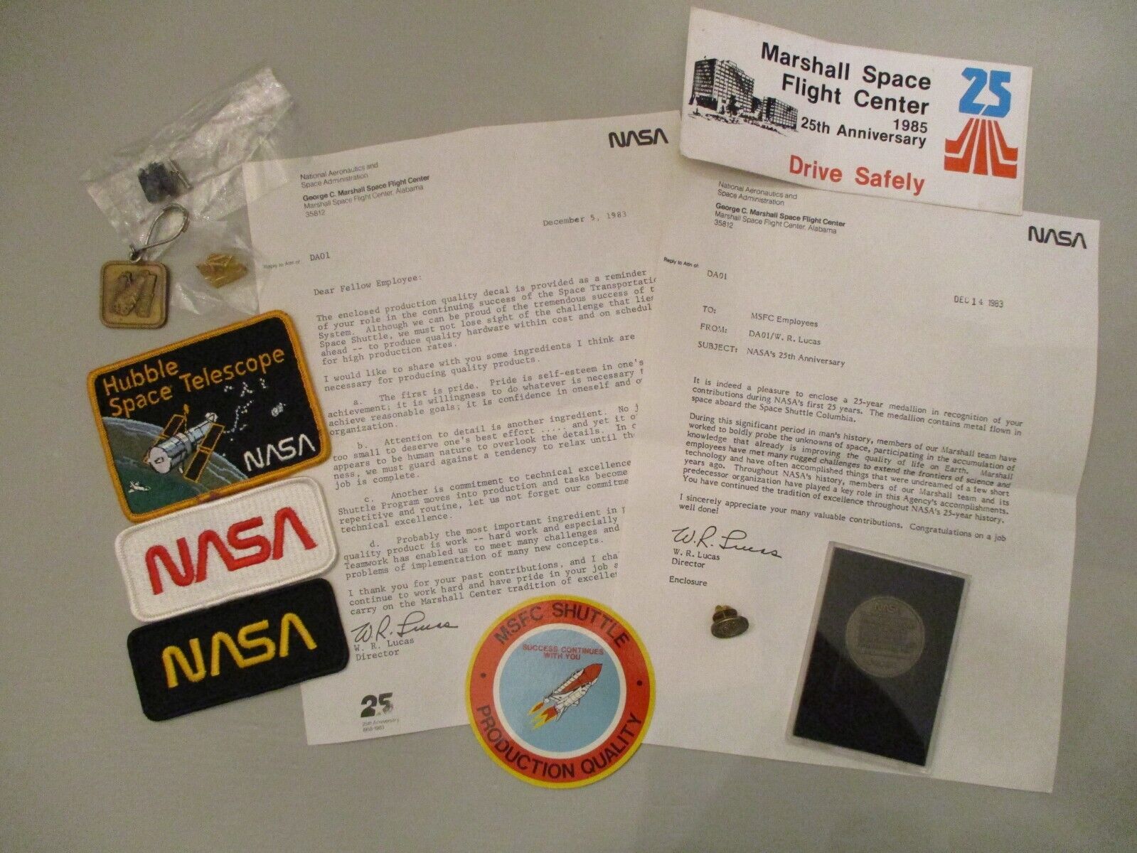 1980s NASA MSFC 25th ANNIVERSARY FLOWN COIN PATCHES DECAL HUBBLE SPACE TELESCOPE
