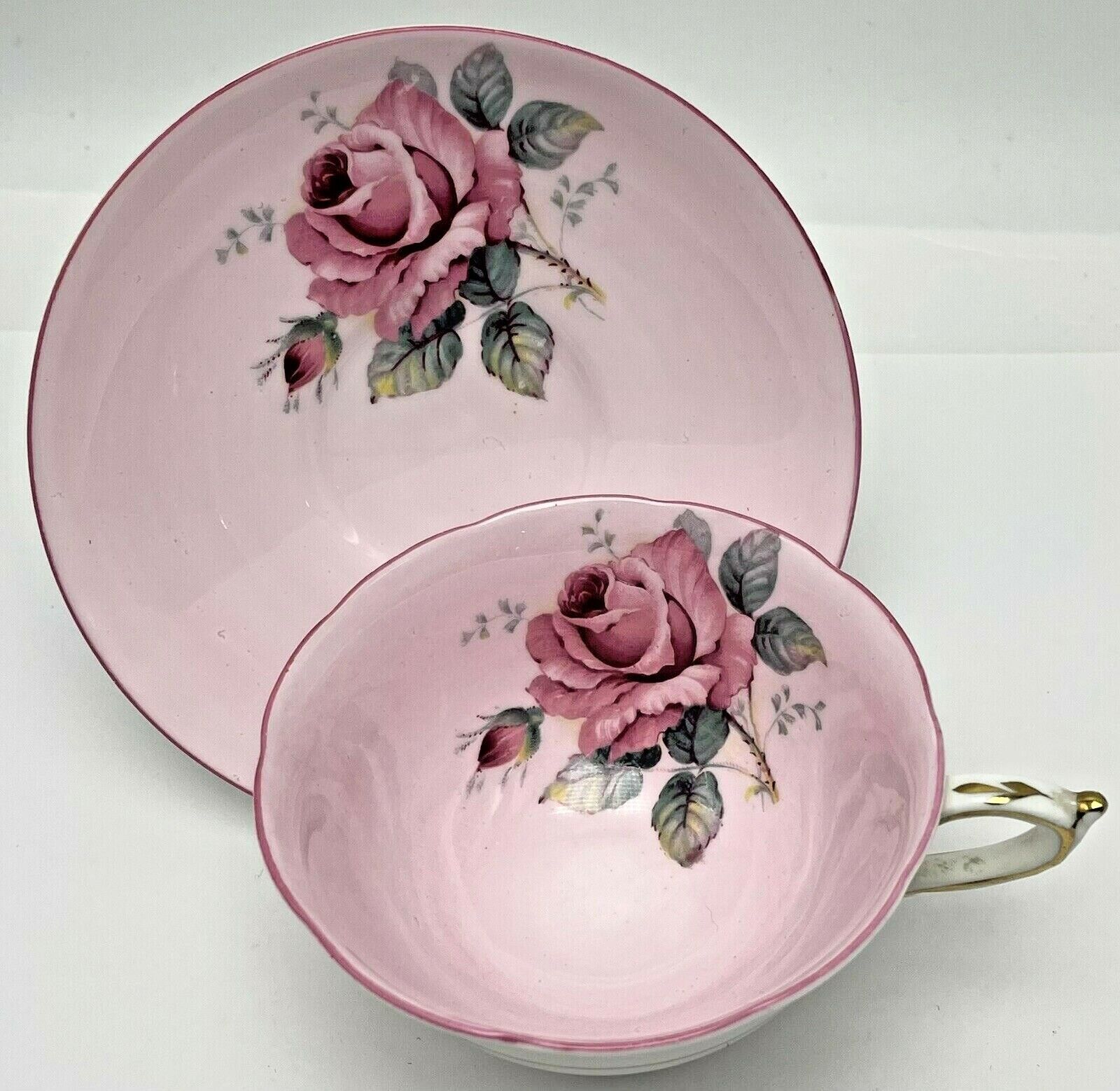 Vintage Paragon Double Warrant Pink Cabbage Rose Teacup & Saucer Set