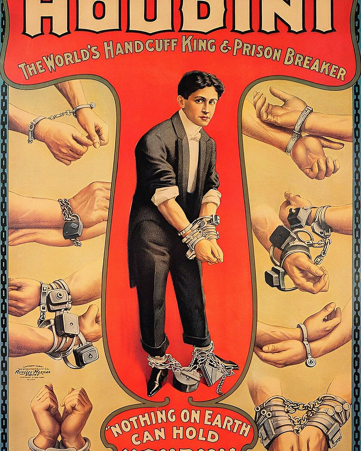 Vintage Colored Houdini Handcuff King Prison Breaker Poster on Magnet 2.5 x 3.5\