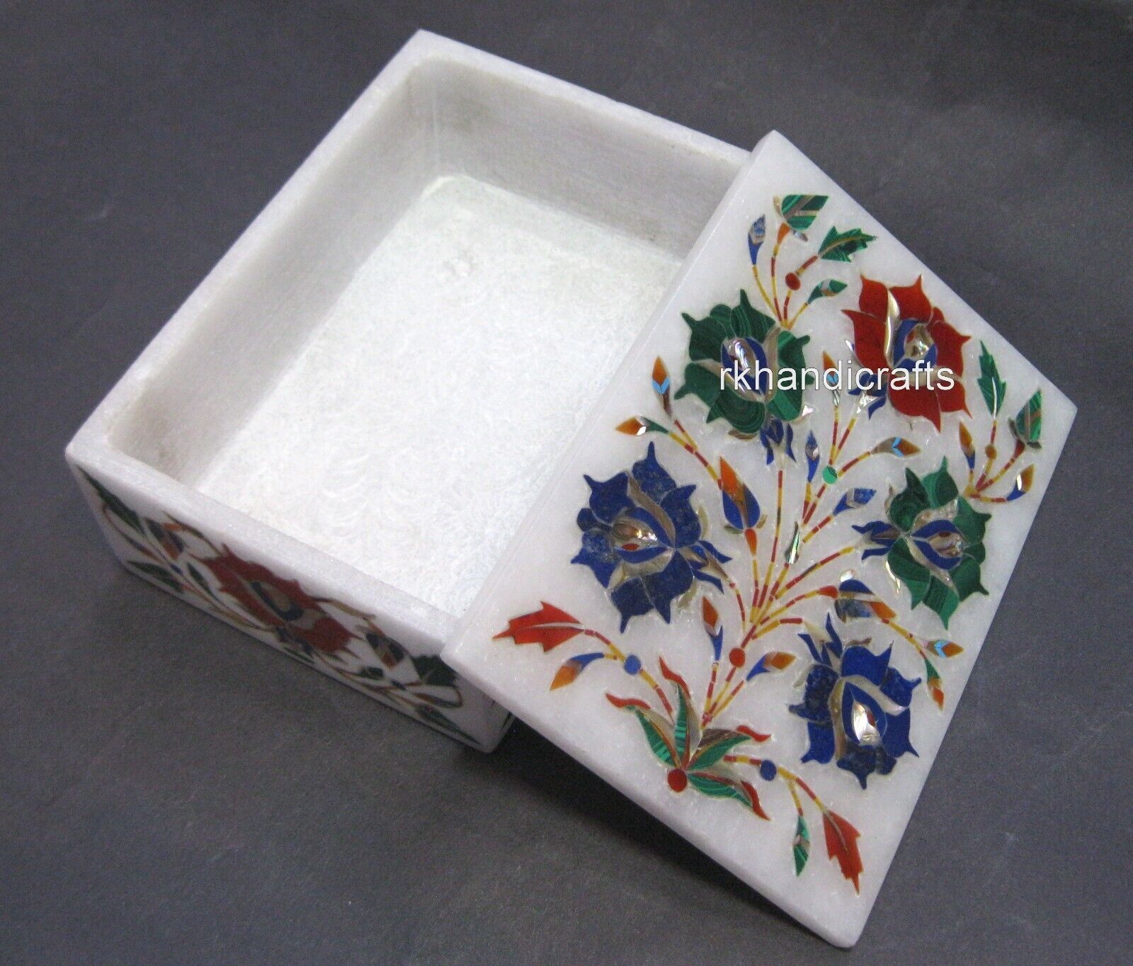5x3.5 Inches Marble Trinket Box Floral Pattern Inlay Work Office Accessories Box