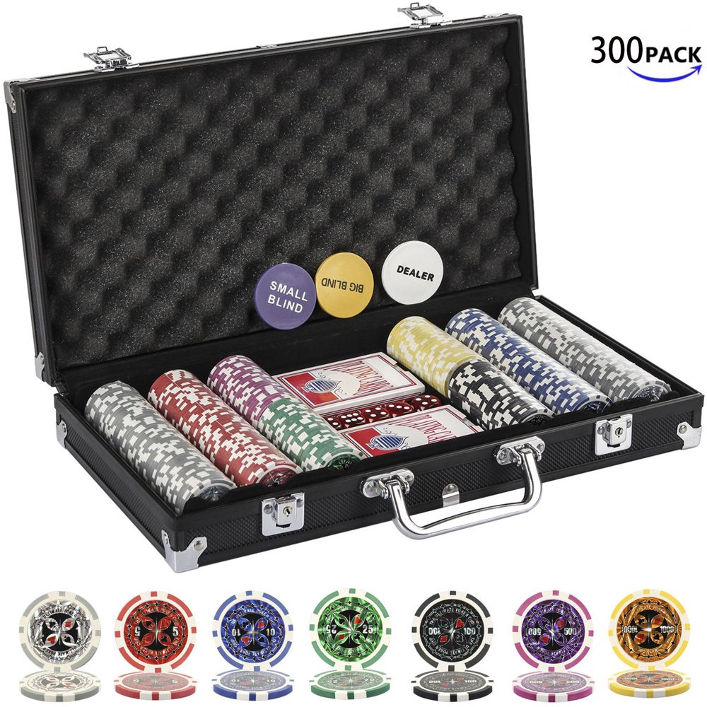 300 PCS Poker Chip Set Texas Hold\'Em Dice Poker Chips- Casino Quality Clay Chips