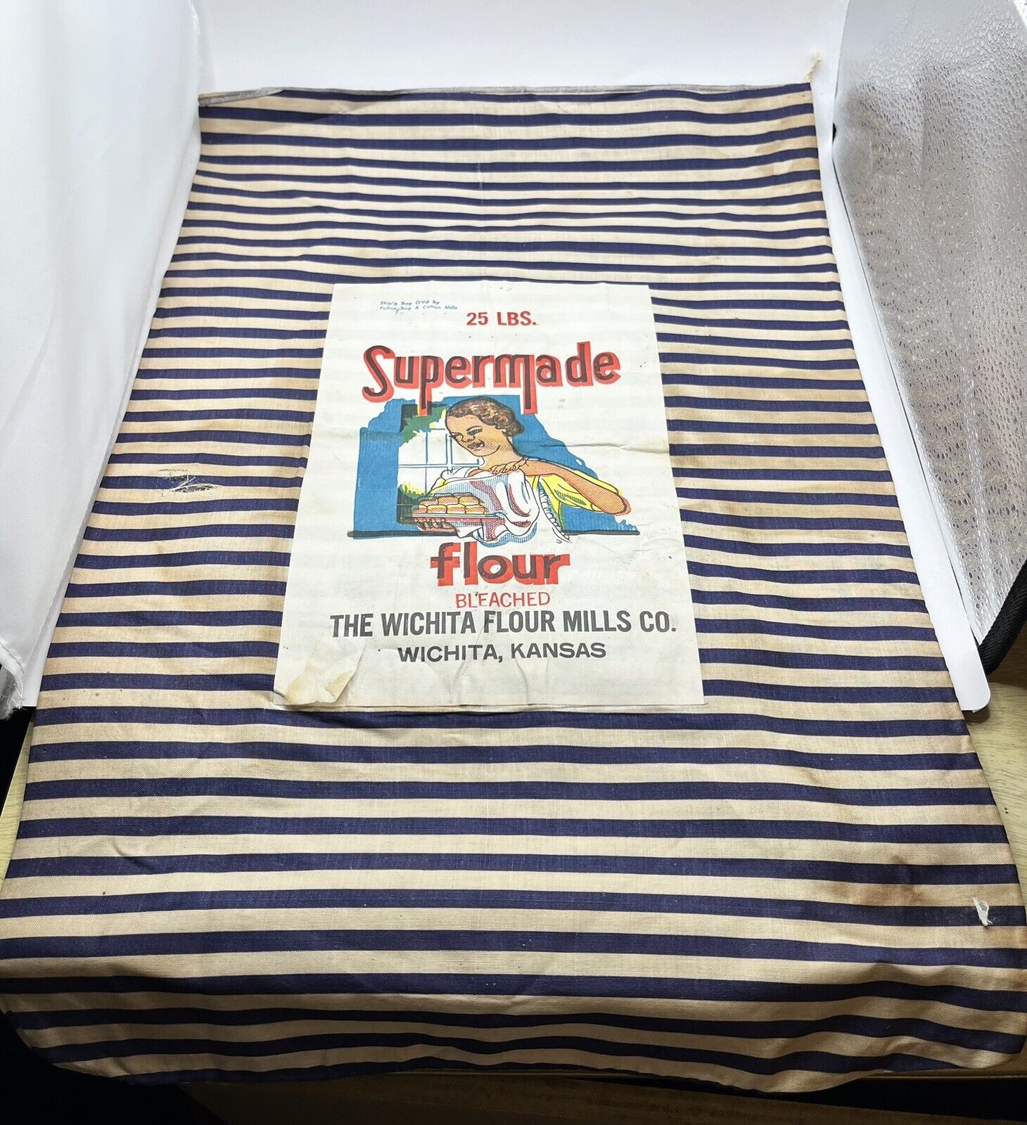 Antique Cotton Flour Sack | Original | Depression Era | SUPERMADE MILL | 1930s