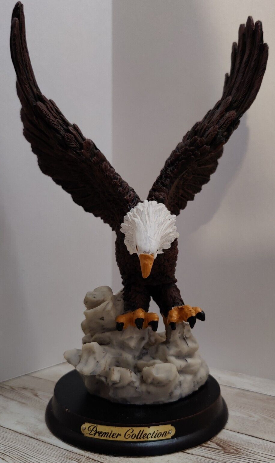 Bald Eagle Open Wings On Rock 9.5” Majestic Ceramic Figurine Premier Collection 