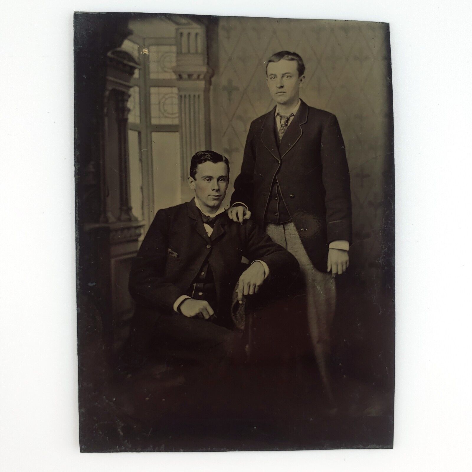 Affectionate Handsome Men Tintype c1870 Antique 1/6 Plate Gay Int Photo Art H698
