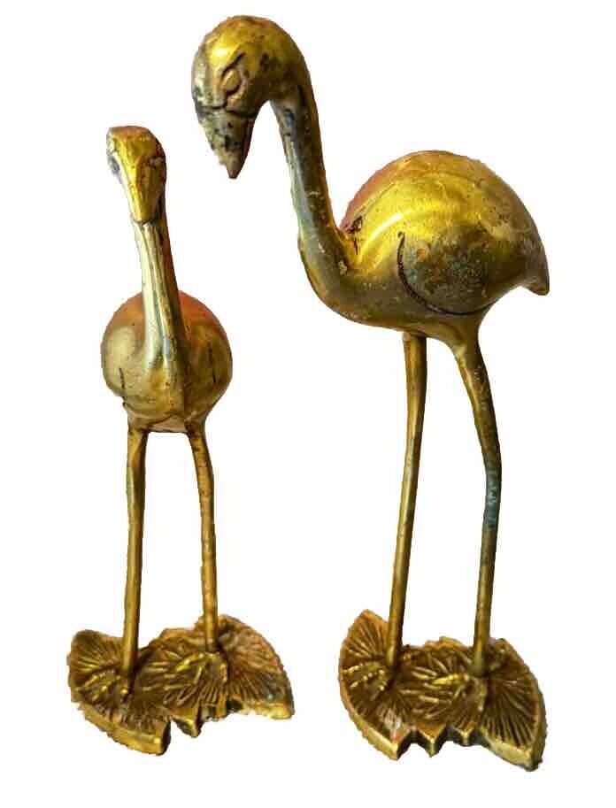 Vintage Solid Brass Flamingos Statues - Set Of 2