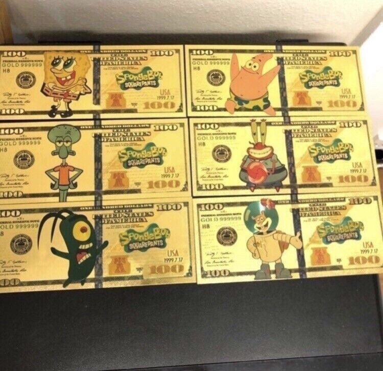 24k gold foil plated spongebob banknote set