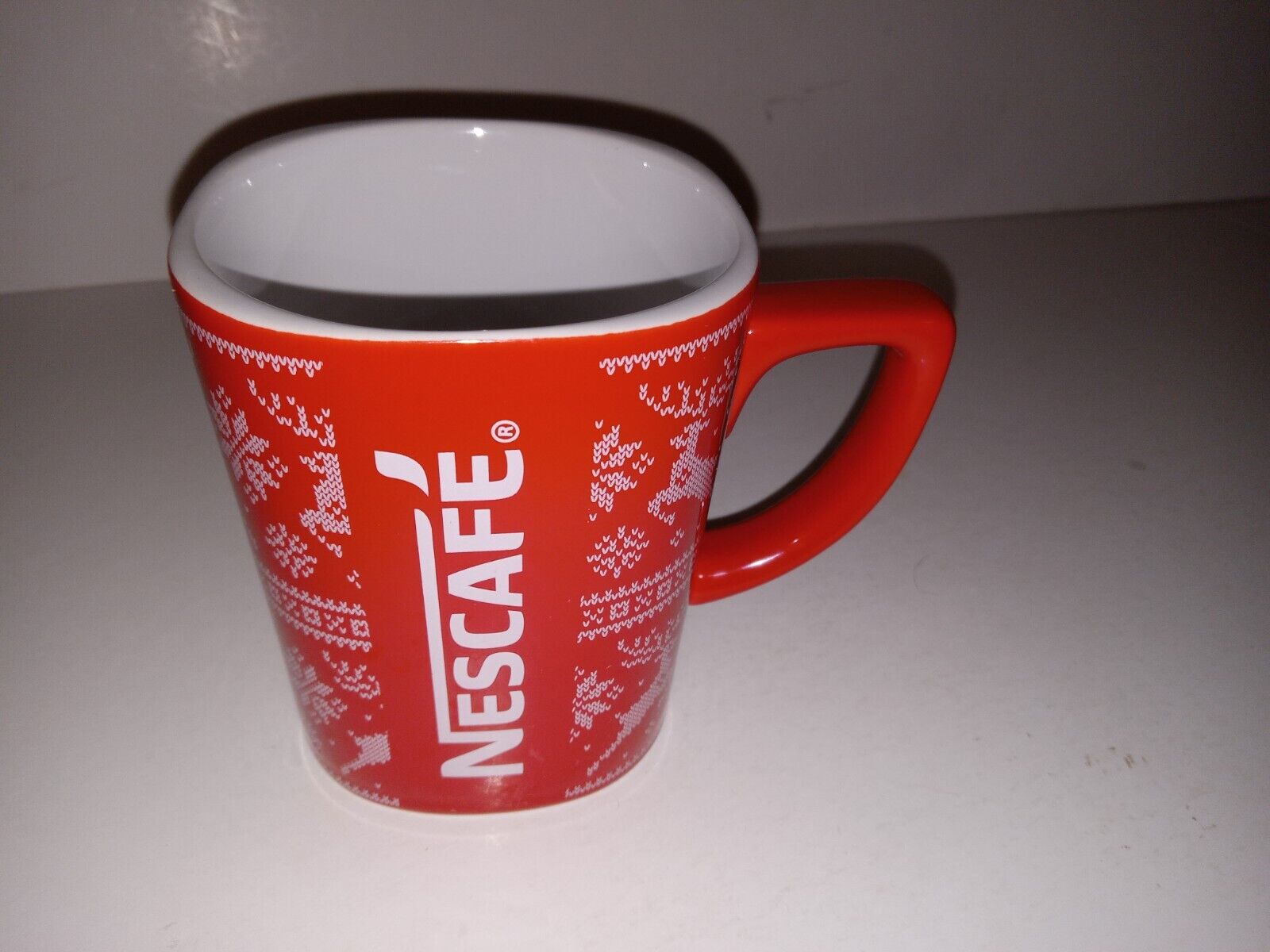 Nestle Nescafe Coffee Mug 11 Red Reindeer Sweater Design