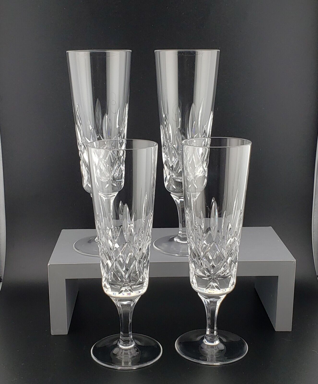 Gorham Crystal King Edward Champagne Flute Glasses Set of 4
