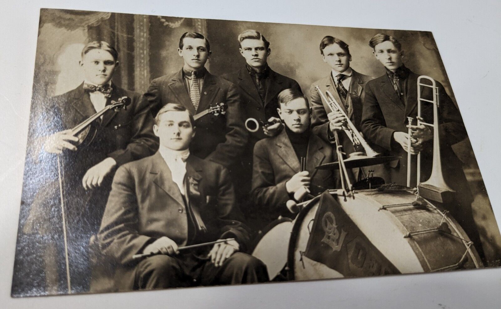 Vintage postcard of a band, unused