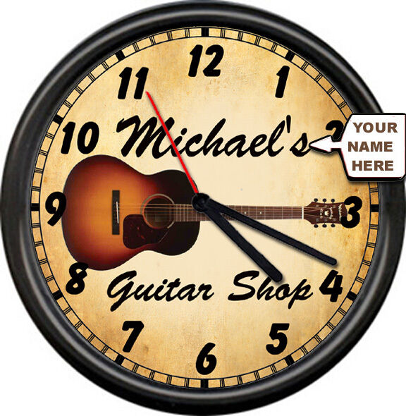 Personalized Guitar Shop Owner Sales Service Luthier Instrument Sign Wall Clock 
