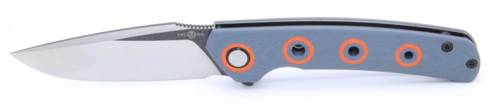 Two Sun Folding Knife Gray With Orange G10 Handle 14C28N Plain Edge TS277