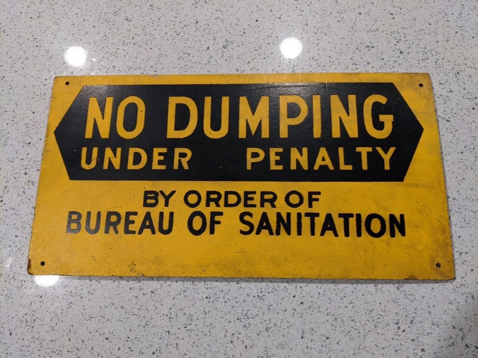  NO DUMPING UNDER PENALTY BY ORDER OF B.O.S. Stamped Yellow/Black Wood Sign. 