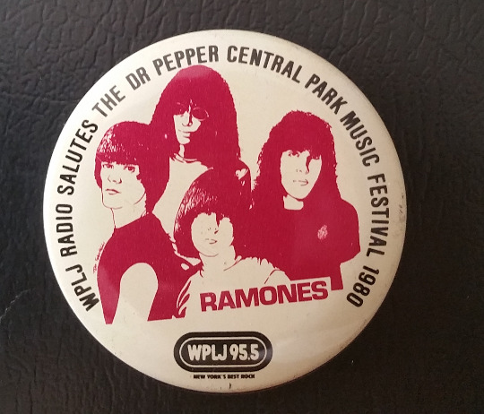 RAMONES Pinback Button Tour 1980 WPLJ Dr Pepper Central Park Concert PUNK Vtg