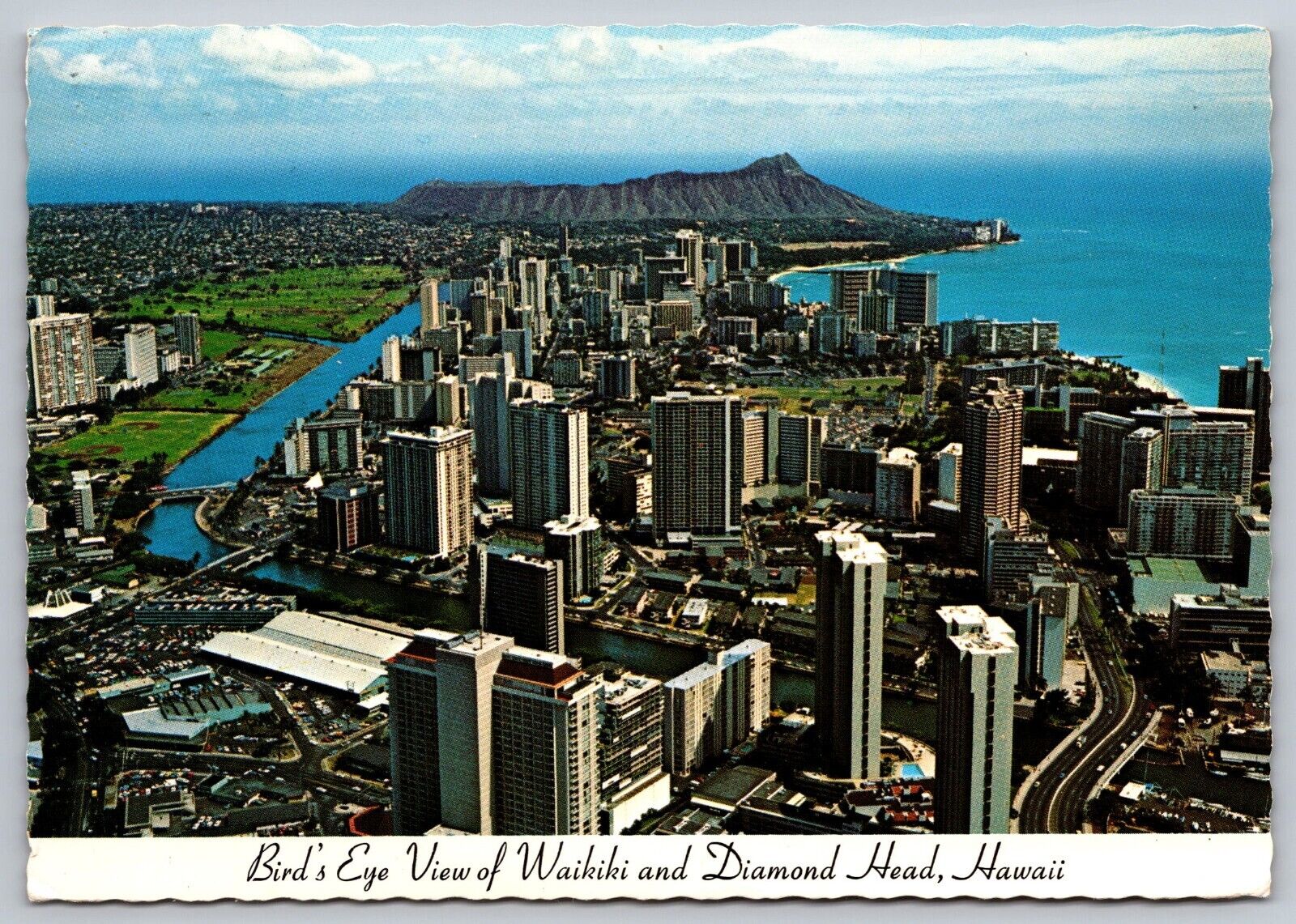 Bird\'s Eye View of Waikiki and Diamond Head Hawaii vintage postcard (A5)