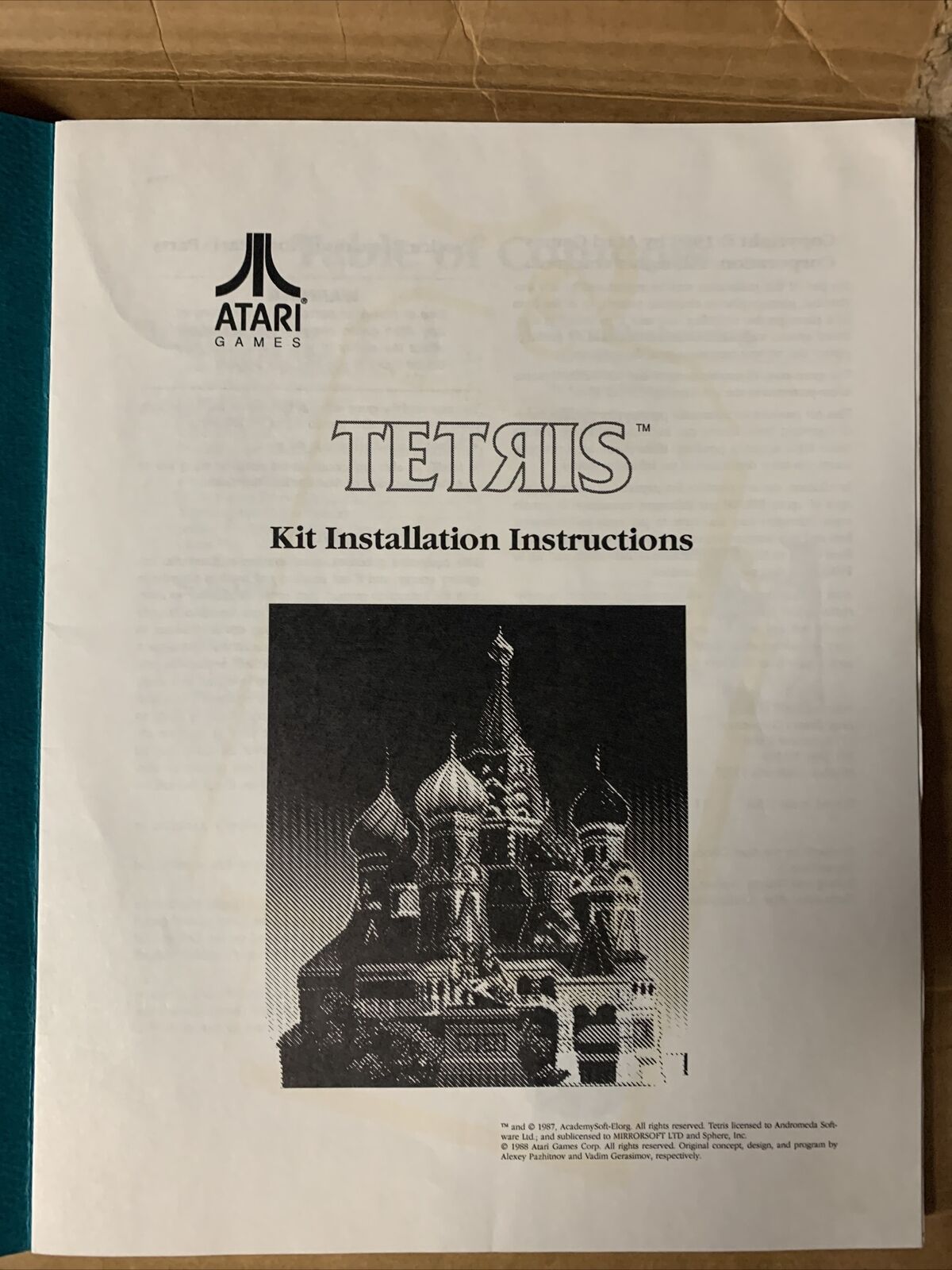 original TETRIS ATARI  arcade video game manual
