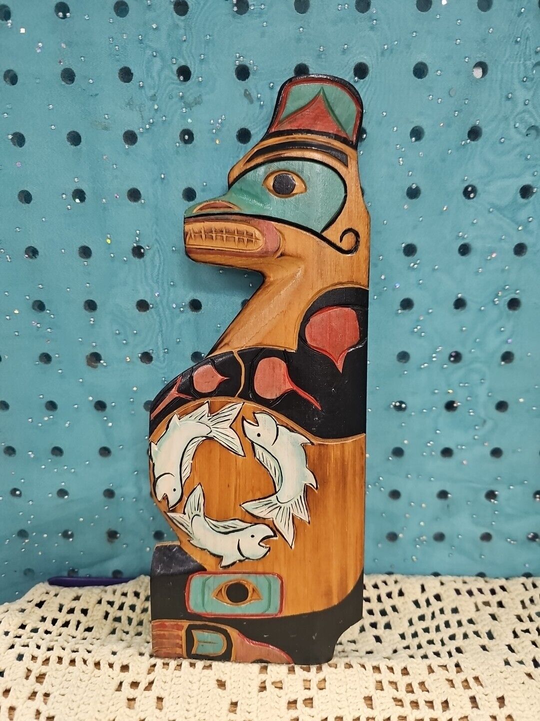 Vintage Alaska Carved Painted Totem Wall Hanging 10