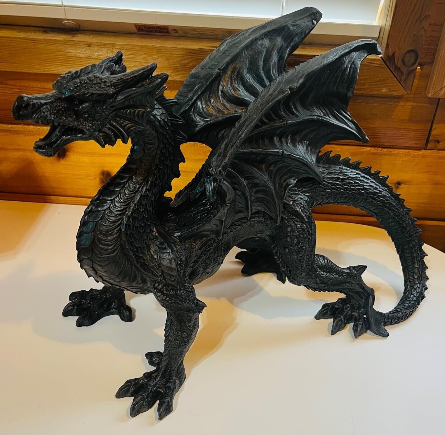 Huge Winged Dragon Gothic Medieval Mythic Guardian Roaring Resin Sculpture 19 In