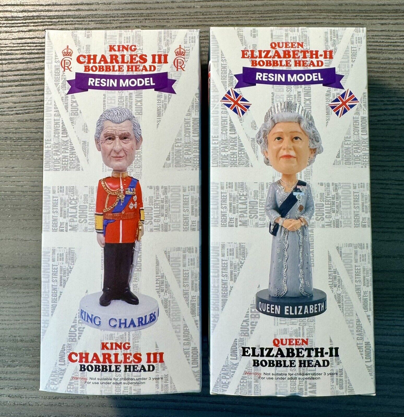 Queen Elizabeth II + King Charles III Royal Bobbles Bobblehead - Brand New