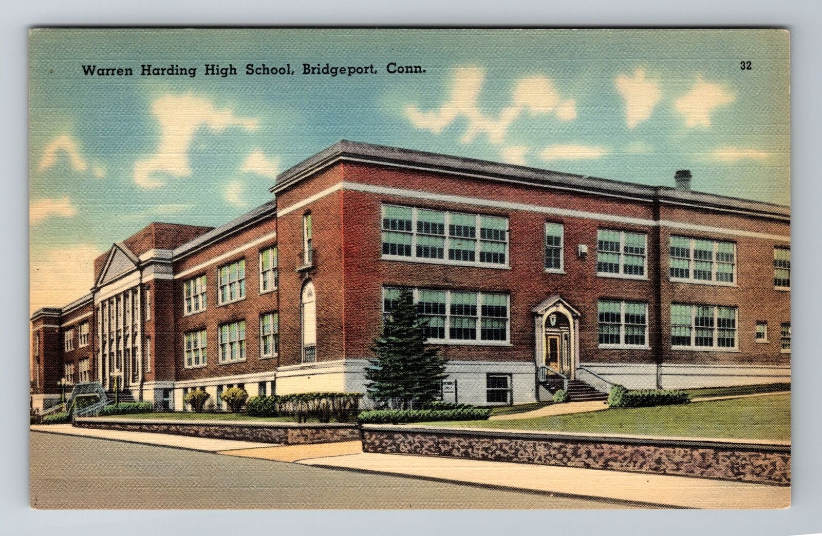 Bridgeport CT-Connecticut, Warren Harding High School, Antique Vintage Postcard