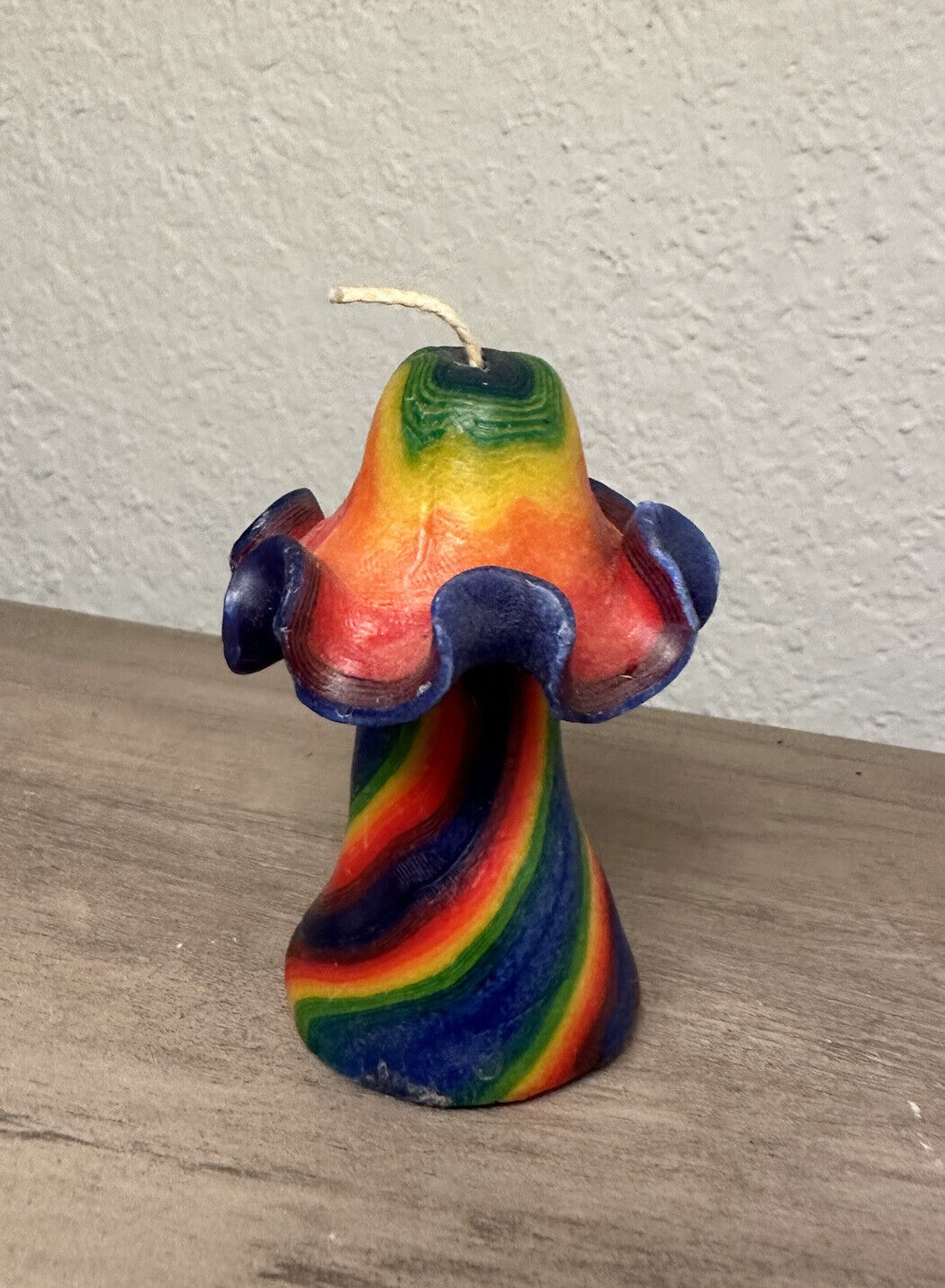 Rainbow Mushroom Figural Candle Unused Tie Die Psychadelic Groovy Multicolor