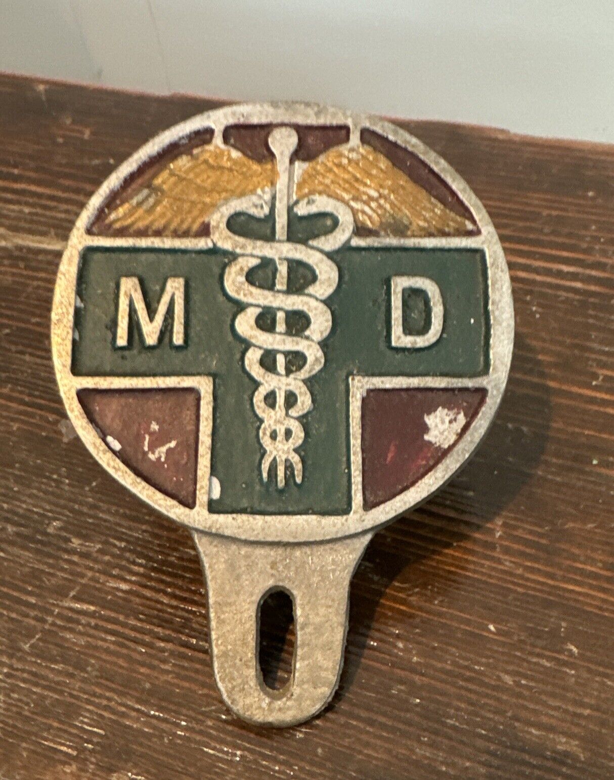 Doctor Car Badge Caduceus License Plate Topper Sign  Vintage Early