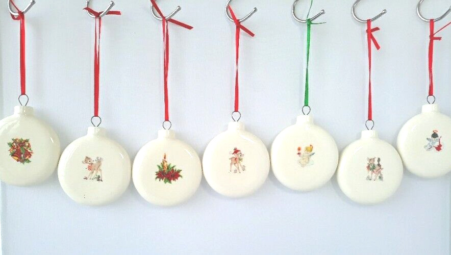 VTG Signed Porcelain Christmas Ornaments Set Lot 7 Angel Reindeer Rare HTF 