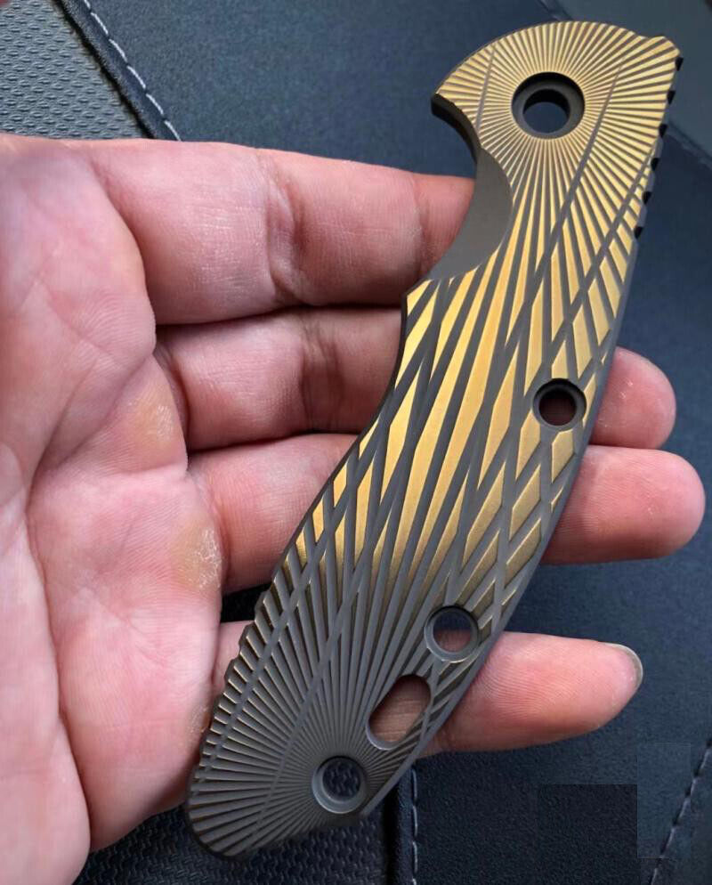 1PC TC4 Scales for Rick Hinderer Knives XM18 3.5” Radial Stria Black & Gold