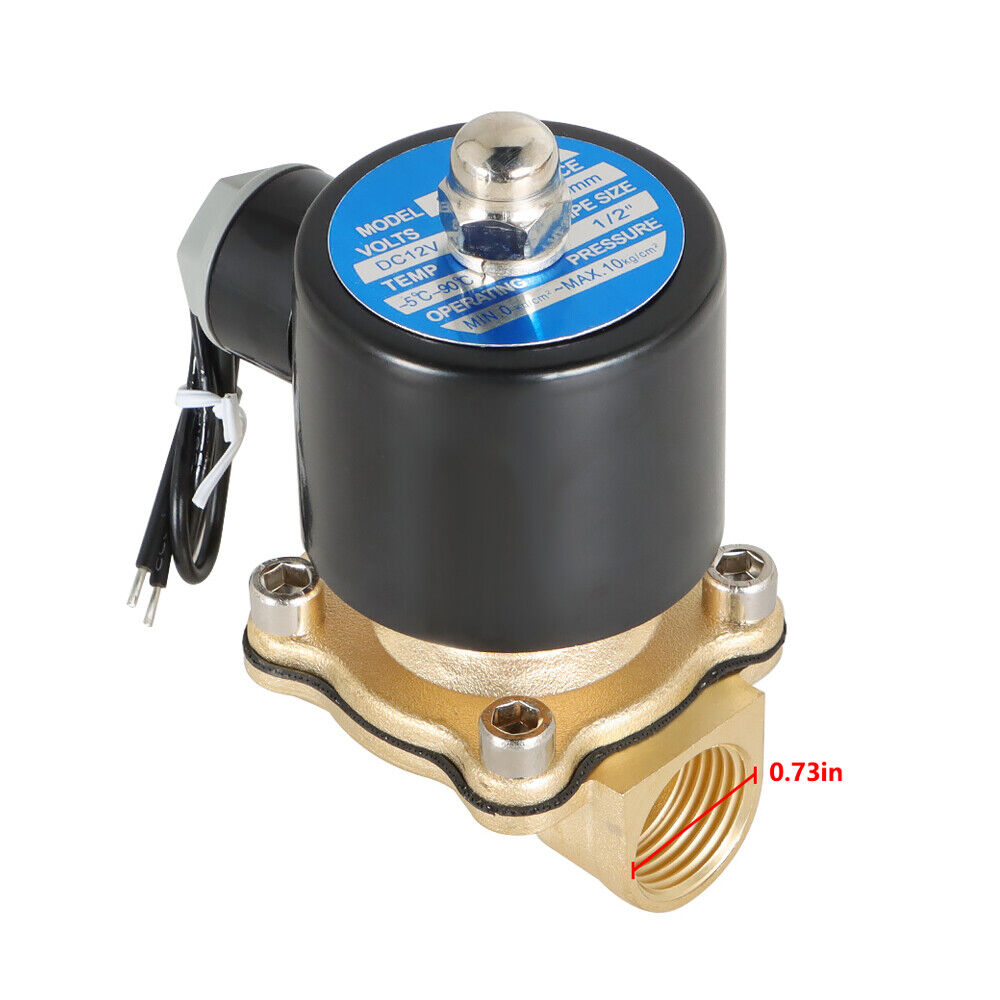 1/2 in 12V DC Brass Electric Solenoid Valve NPT Gas Water Air Normally Closed US