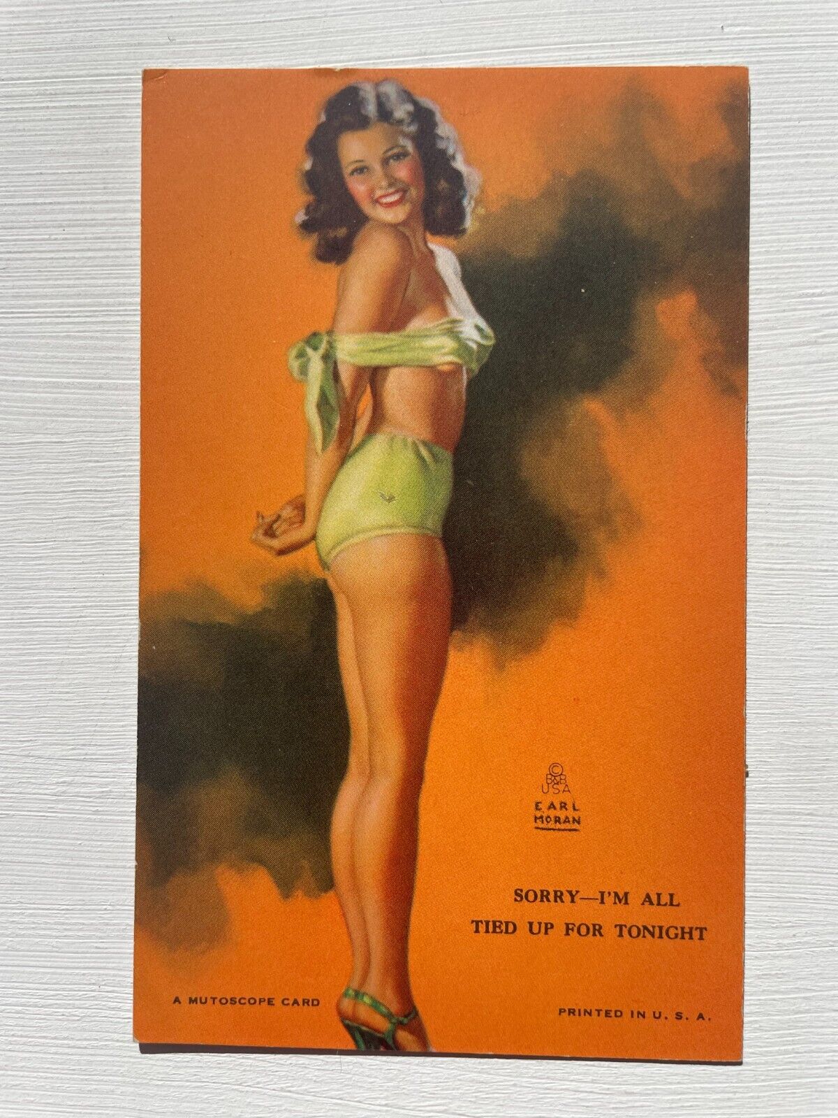 1940's Pinup Girl Picture Mutoscope Card-Earl Moran- All Tied Up