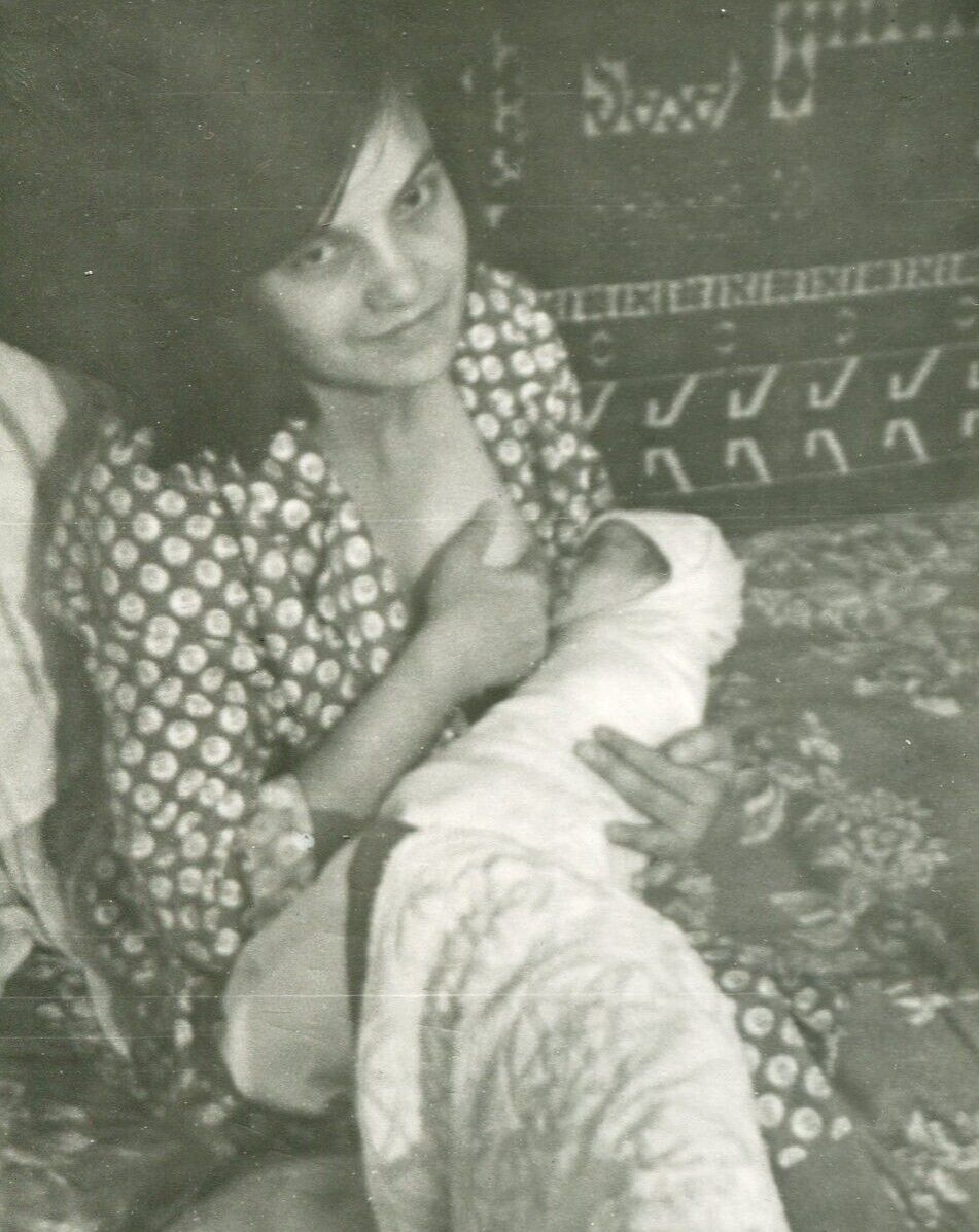 Breastfeeding woman baby child mother motherhood vintage photo