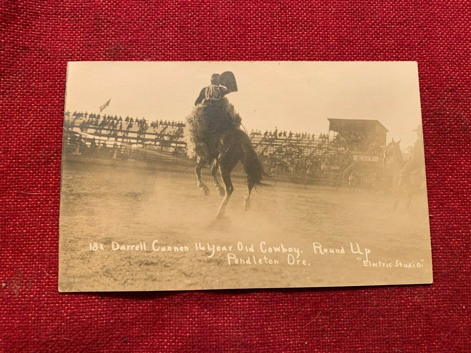 Vtg RPPC Pendleton OR Round Up Rodeo Darrell Cannon 16 yr old   Electric Studio 