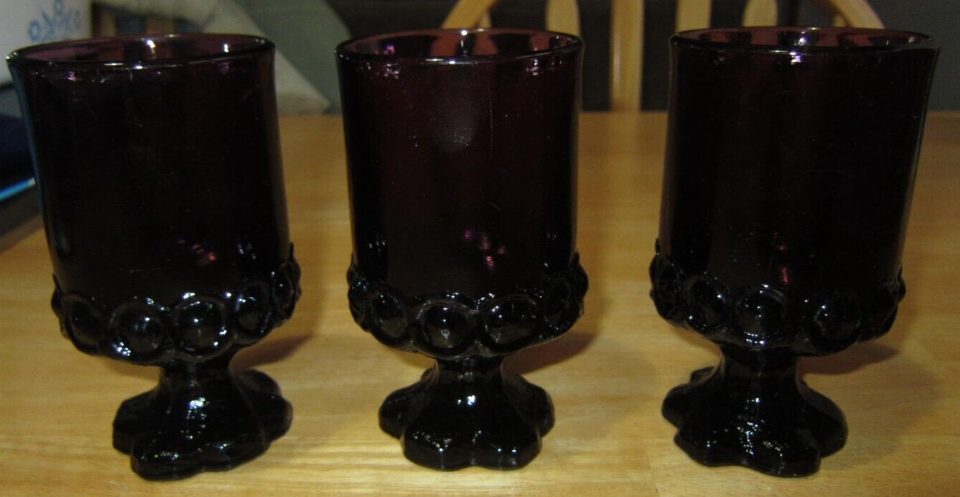 Vintage Tiffin Glass Franciscan Madeira Goblet Plum Amethyst Purple Set of 3