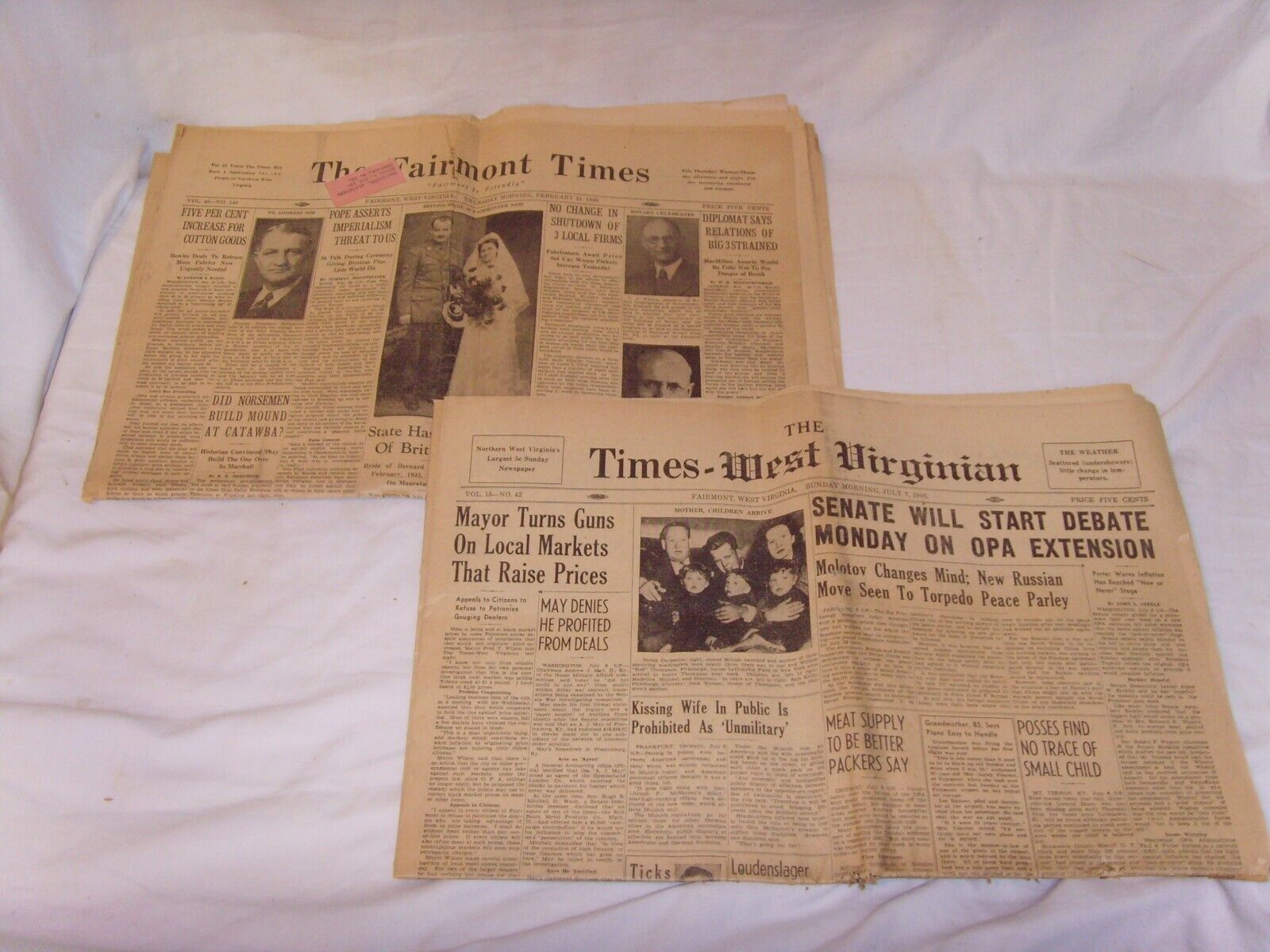 OLD NEWS PAPERS THE TIMES OF WEST VIRGINIA 1945, plus other nice L@@K OLD NEWS